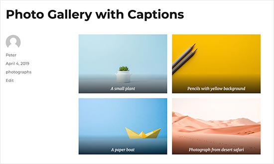 Una galería de imágenes con subtítulos para cada imagen