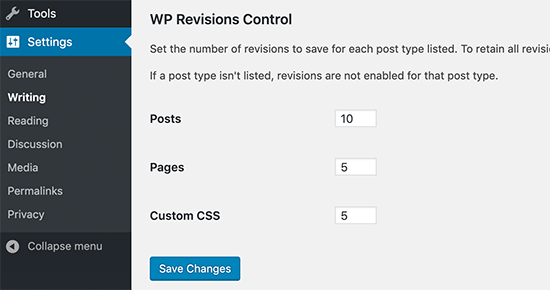 Configuración del control de revisiones de WP