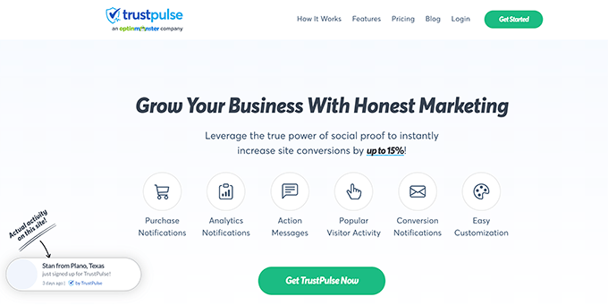 Prueba social a través de TrustPulse