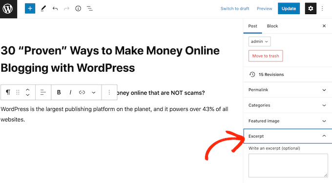 Añadir un extracto a una entrada de WordPress