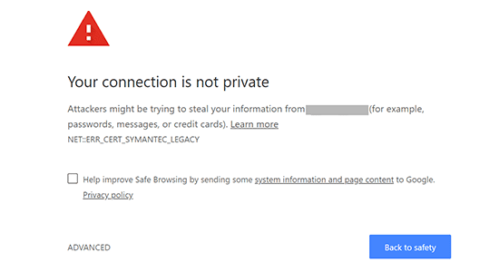 Error de conexión no privada en Google Chrome