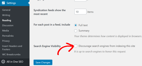 Opción de visibilidad en buscadores en WordPress