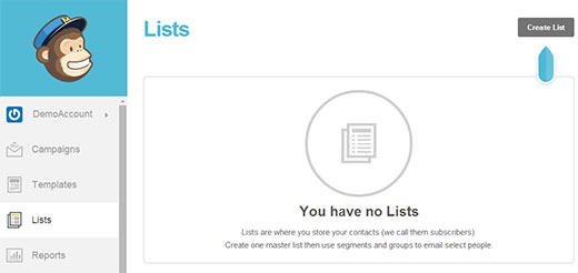 Creación de una nueva lista para los suscriptores de correo electrónico de su blog en MailChimp