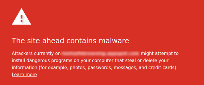 Advertencia de malware de navegación segura de Google