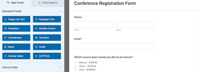 Ejemplo de formulario de registro WPForms