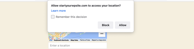 El usuario tendrá que dar permiso para que tu sitio web acceda a su ubicación