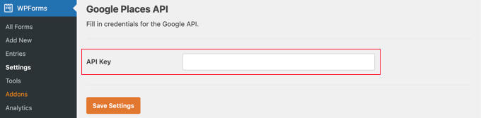 Desplázate hacia abajo hasta la configuración de la API de Google Places