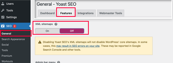 Desactivar los mapas de sitio XML en Yoast SEO