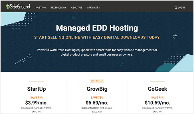 Alojamiento gestionado de SiteGround para Descarga Digital Fácil (EDD)