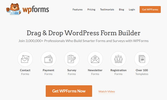 El sitio web del plugin WPForms