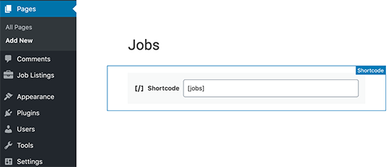Añadir un shortcode de empleos