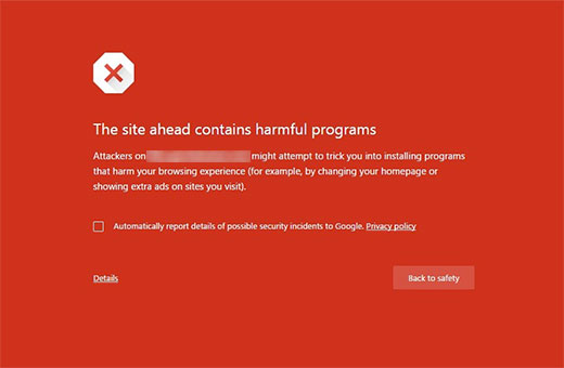 Este sitio contiene programas dañinos error en Google Chrome