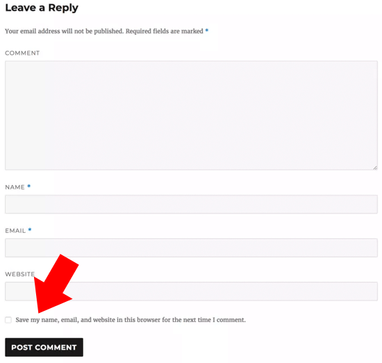 La casilla de privacidad de los comentarios en el formulario de comentarios por defecto de WordPress