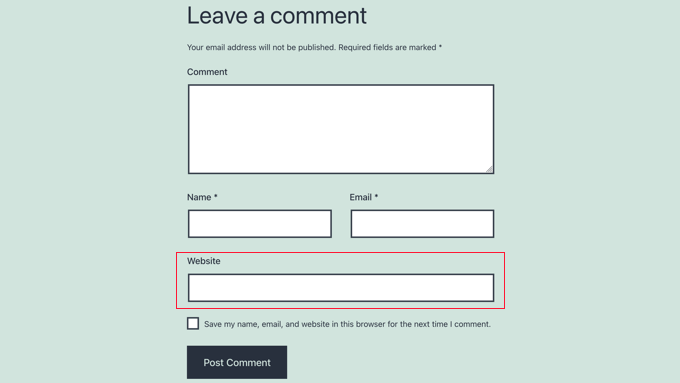 El campo del sitio web del formulario de comentarios atrae a quienes desean utilizar los backlinks para el SEO