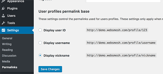 Selecciona una estructura de URL para las páginas de perfil de usuario