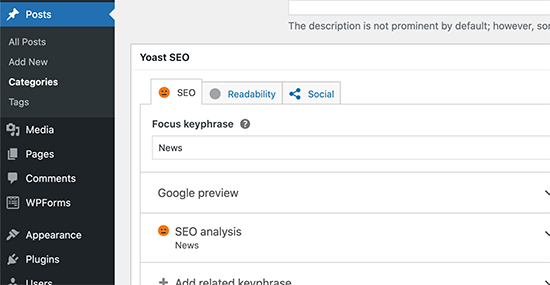 Optimizar una categoría o etiqueta en Yoast SEO
