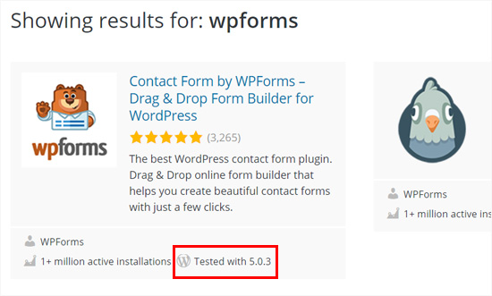 Plugin WPForms probado con WordPress 5.0 plus