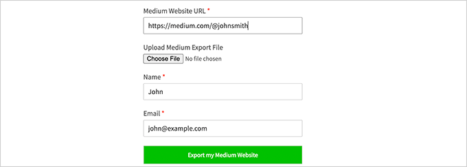 Introduce la URL de tu perfil en Medium