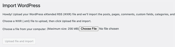Elige el archivo de importación que vas a subir