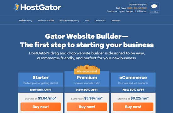 Página de inicio del constructor de sitios web Gator