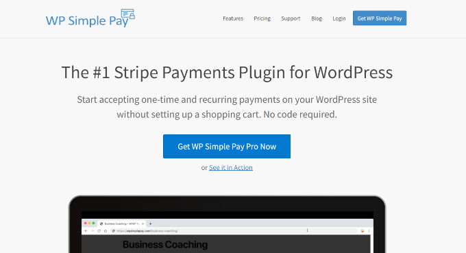 Página de inicio de WP Simple Pay