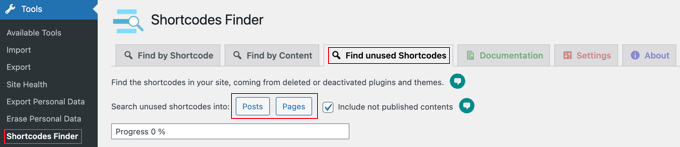 El plugin Shortcode Finder te permite encontrar los shortcodes no utilizados en las entradas y páginas