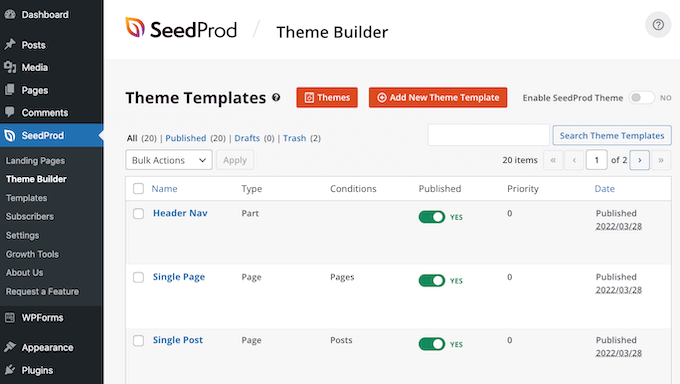 El constructor de temas de SeedProd
