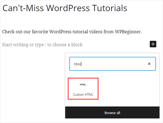 Añadir un bloque HTML personalizado a WordPress