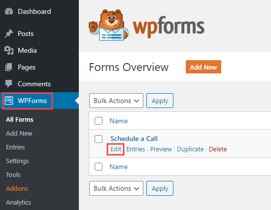 Editar un formulario ya creado en WPForms