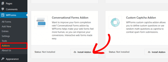 Instalar el addon Conversational Forms de WPForms
