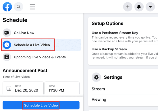Programar un vídeo de Facebook Live
