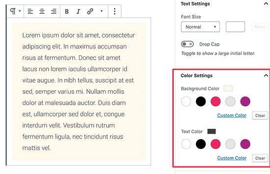 Cambiar el fondo y el color del texto en el editor de contenidos