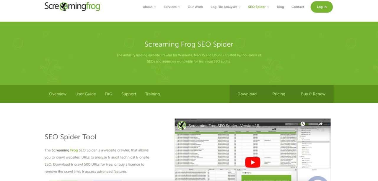 Página de inicio de Screaming Frog