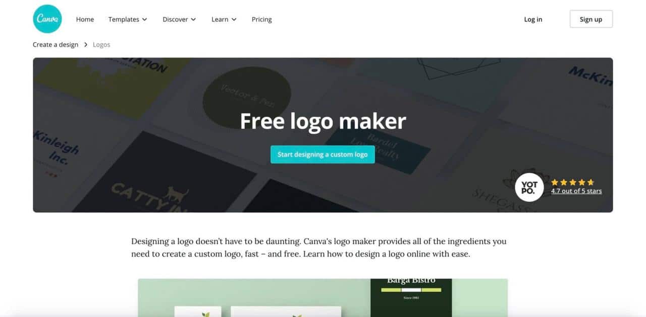 Página de inicio de Canva Logo Maker