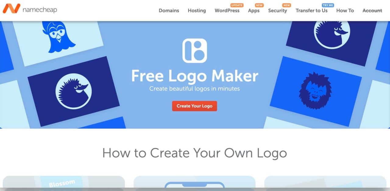 Página de inicio de NameCheap Logo Maker