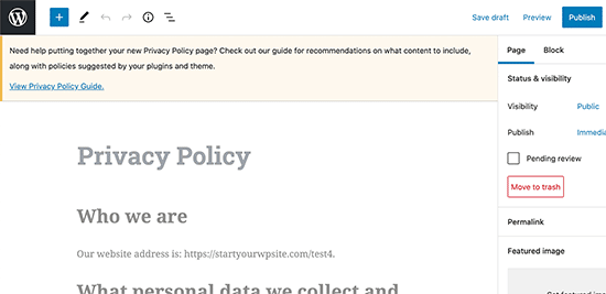 Editar la página de la política de privacidad