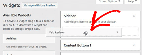 Añadir el widget de opiniones de Yelp en la barra lateral