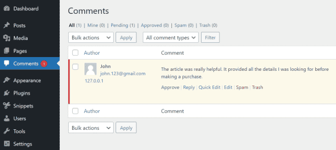 Sección de comentarios en WordPress