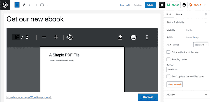 El visor de PDF incrustado de WordPress