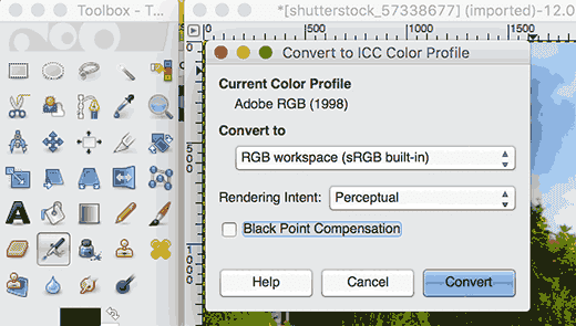Convertir el perfil de color en GIMP