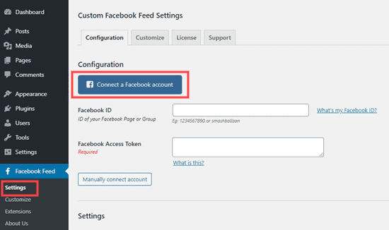Conecta tu cuenta de Facebook al plugin Facebook Feed Pro
