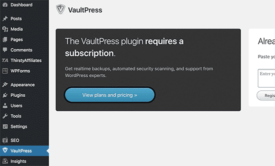 Ver planes y precios de VaultPress