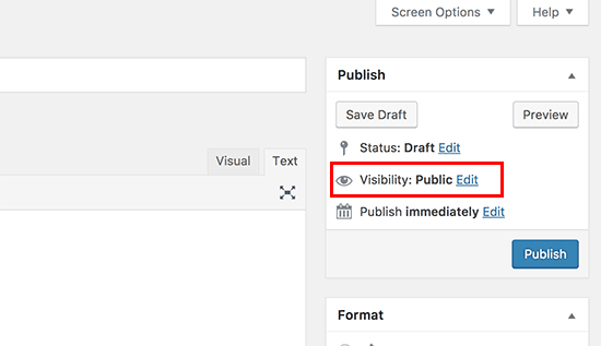 Editar las opciones de visibilidad de una entrada o página del blog en WordPress