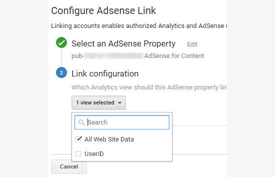 Configuración del enlace de Adsense