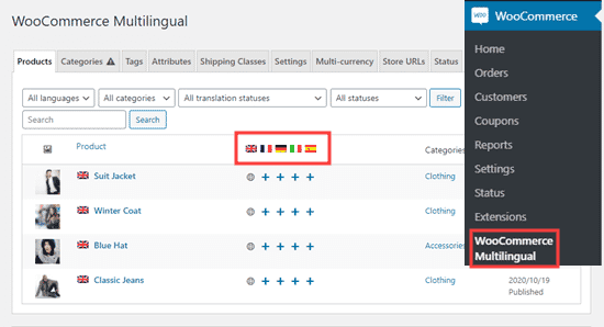 Ver tu tabla de productos en la página de WooCommerce Multilingüe