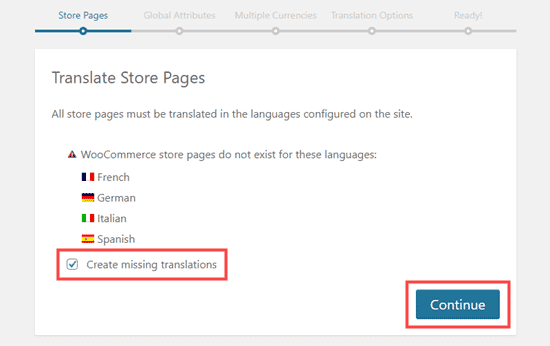 Crear las traducciones que faltan para las diferentes versiones lingüísticas de la página de tu tienda