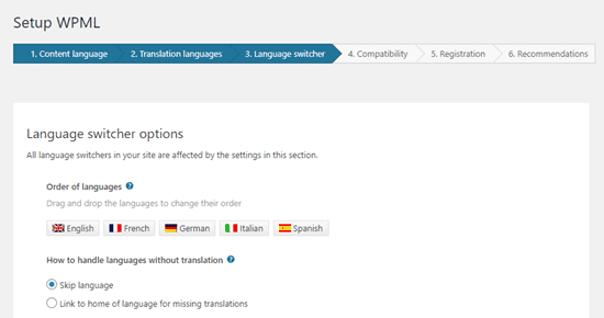 Elegir el orden de las lenguas para el conmutador de idiomas