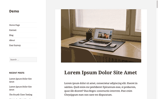 Un sitio de WordPress con barra lateral en el lado izquierdo