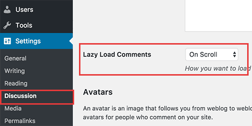 Selecciona cómo quieres que se carguen los comentarios de forma perezosa en WordPress