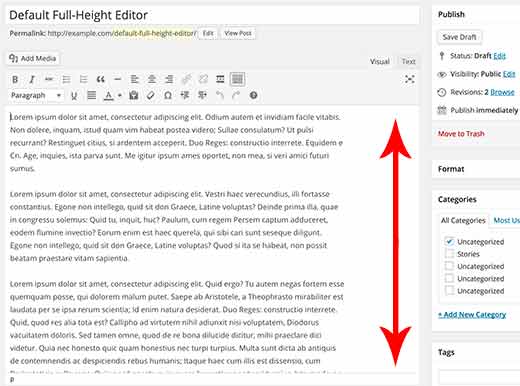 Editor de altura completa por defecto en WordPress